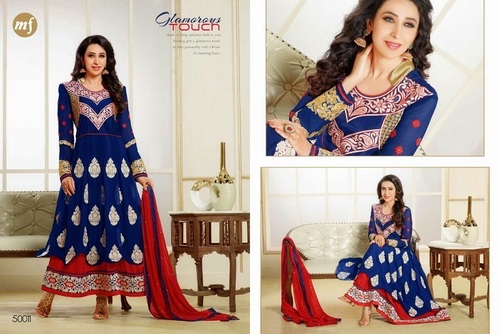 Designer Party Wear Anarkali Suit - Georgette, 54 Inches, Blue | Elegant Embroidery, Ethnic Grace, Comfortable Fit