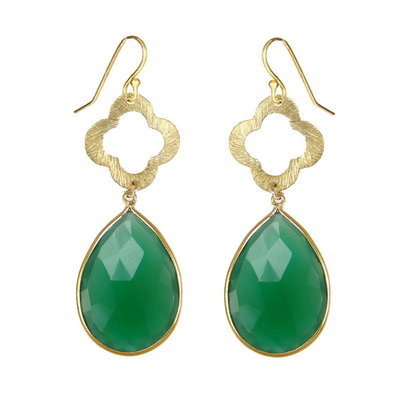 Pear Green Onyx Gemstone Earring