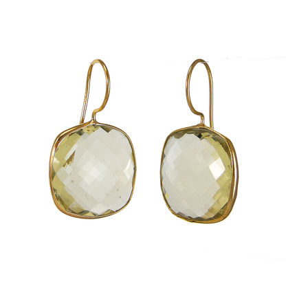 Cushion Lemon Quartz Gemstone Earring