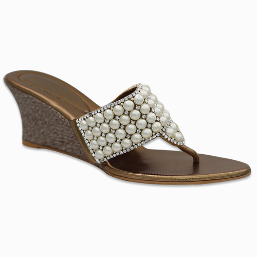 Handmade Designer Golden Sandal with Pearls