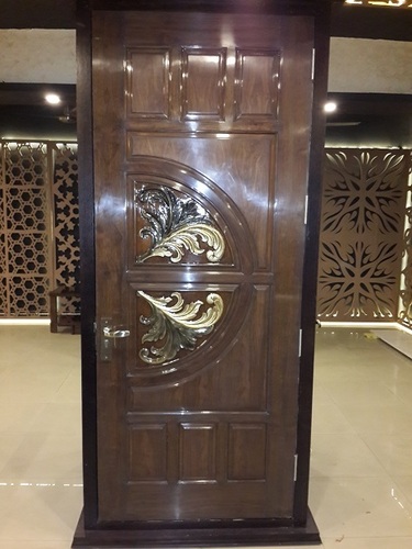 Wooden Door 5 - Solid Wood, 7ft x 3ft, Dark Brown | Elegant Design, Intricate Carving, Durable, Customizable, High Gloss Finish