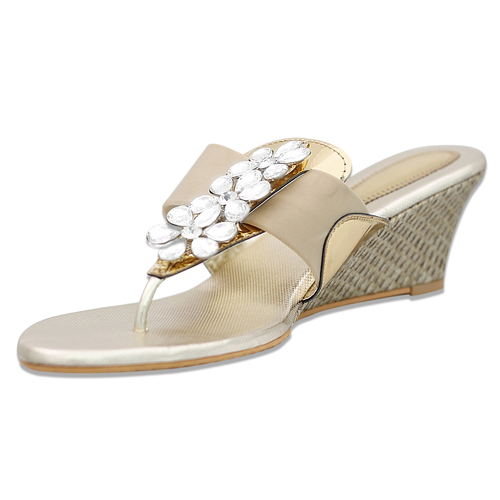 Designer Golden Sandal with Crystals