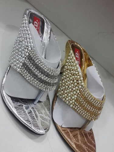 Handmade Designer Golden Sandal with Pearls