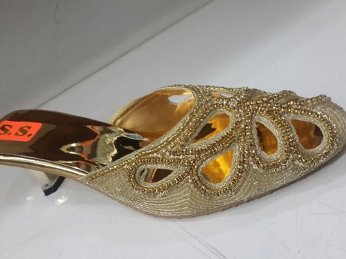 Handmade Designer Golden Sandal with Pearls