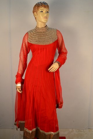 Red High Neck Anarkali Suit