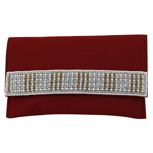 Designer Red Wedding Clutch - Satin Fabric, 10x5x2 Inches, Red | Magnetic Closure, Zip Compartment, Handcrafted