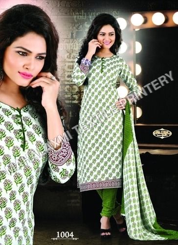 White And Green Baroda Unstitched Salwar Kameez