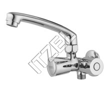 Sink Cock - Chrome Plated Brass 150x100x80mm, Single Cock 2 in 1 with Swivel Spout, Wall Mounted, Water Saving, Easy Installation