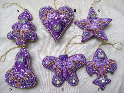 Christmas Ornaments - Handmade Dupion Silk Fabric, 4x4 Inch Light Weight in Purple - Unique Holiday Decor