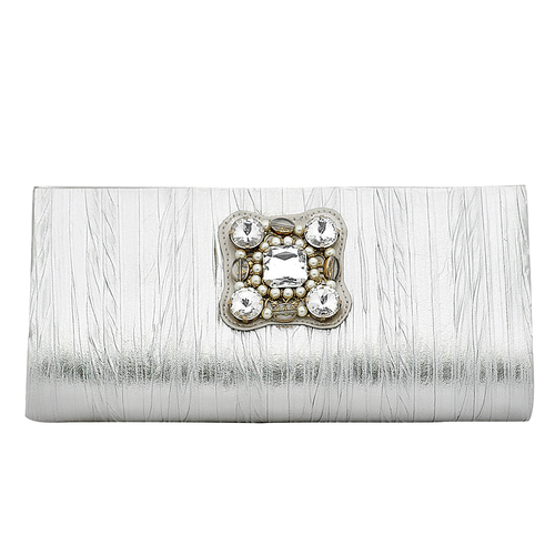 Designer White Clutch with Stone