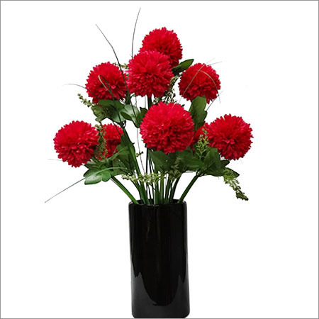 Artificial Flowers - Silk & Plastic, 12 Inches Height, Red | Realistic Look, Wired Stem, Ceramic Vase, Versatile Décor