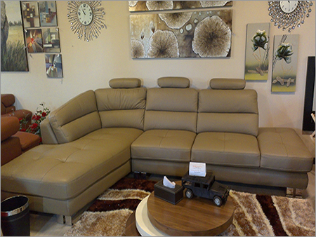 Leather Sofa - Leather, 8ft x 6ft, Beige | Foam Cushions, Ergonomic Support, Spacious Seating