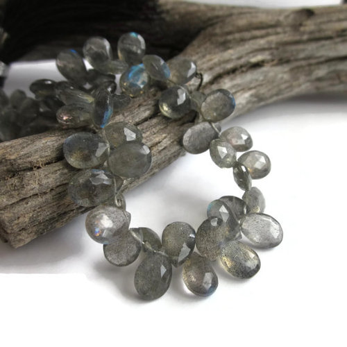 Grey Labradorite Briolette Gemstone Beads