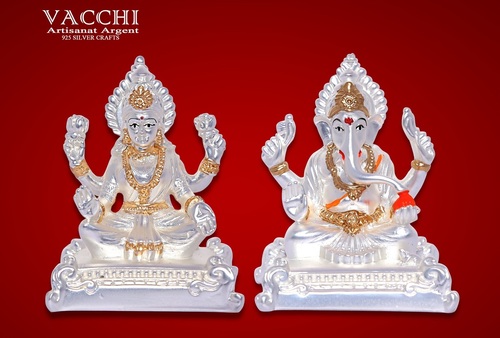 Silver Plated Lakshmi Ganesha Idol