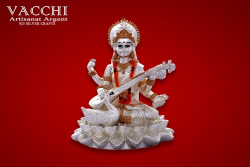 Silver Plated Saraswati Statue