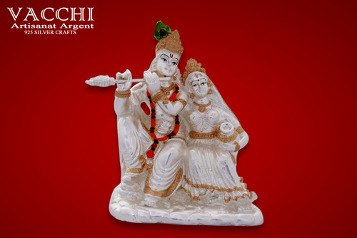 Silver Coated Radha Krishna Statue