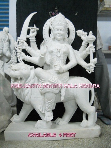 Easy To Install White Marble Maa Durga Sculpture