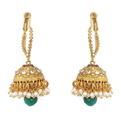 Designer Antique Earrings with green drop