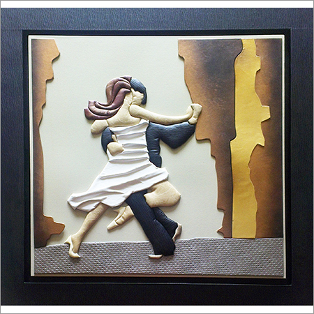 Painting - Mixed Media, 12x12 Inches, Brown | Intricate Detail, Elegant Design, 3D Relief Technique, Black Wood Frame