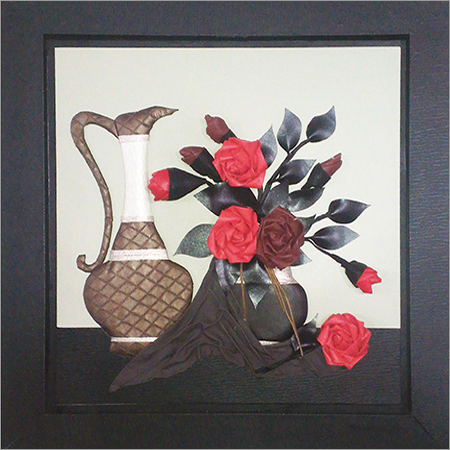 Painting - Wood And Fabric, 12x12 Inches, Red | Handcrafted 3D Relief, Black Wood Frame, Durable, Elegant Design