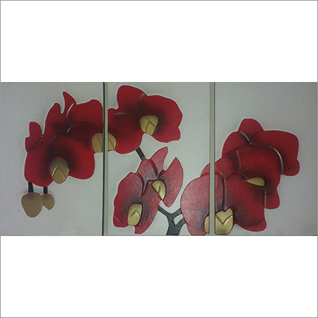 Leather Painting - Canvas, Varied Dimensions, Red | Elegant Design, Vibrant Colors, Unique Floral Artwork, Matte Finish, 4 Pieces, Office and Home Decor