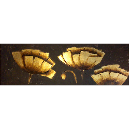 Painting - Canvas & Oil, Canvas 24x12 Inches, Gold Brown | Floral Style, Hand-Painted, Matte Finish, Vibrant Colors