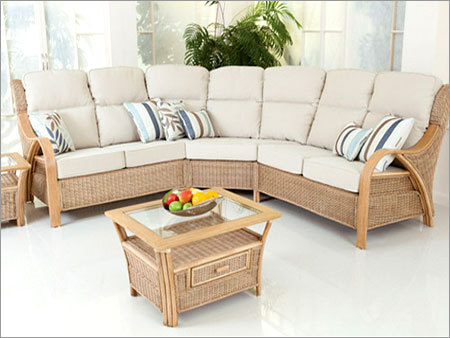 Seven Seater Large Cane Sofa with Center and Side Table - Indian Cane & Rattan, Glossy Finish | Cushions, Spacious Seating, Stylish Tables