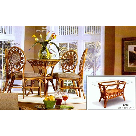 Designer Cane Dining Table Set - Indian Cane, Matte/Glossy Finish, Glass Top, 4 Piece, Cushioned Seating, Contemporary Style
