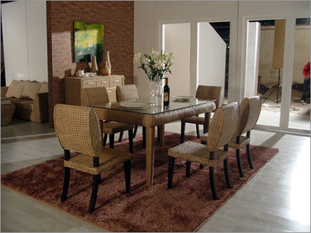 Rattan Webbing Wooden Dining Set