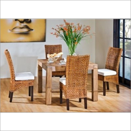 Rattan Webbing Wooden Dining Set - Rattan Cane & Solid Wood, Matte/Glossy Finish, 4 Piece with Cushions | Durable, Stylish, Comfortable Seating