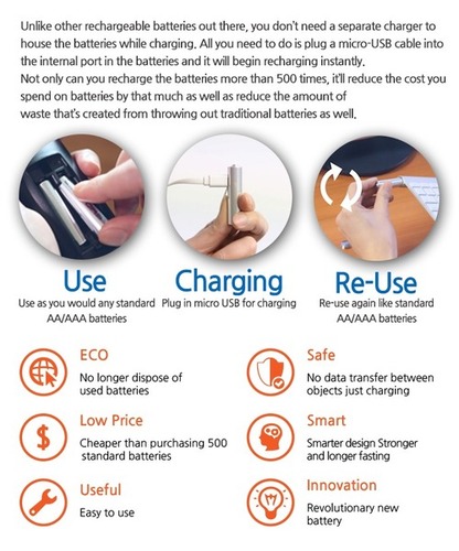 Pencil Cell Batteries with USB Cord