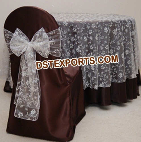 WEDDING EMBROIDERED TABLE OVERLAYS - Lace Satin, Variable Dimensions, White | Elegant Floral Design, Durable Fabric, Easy Maintenance