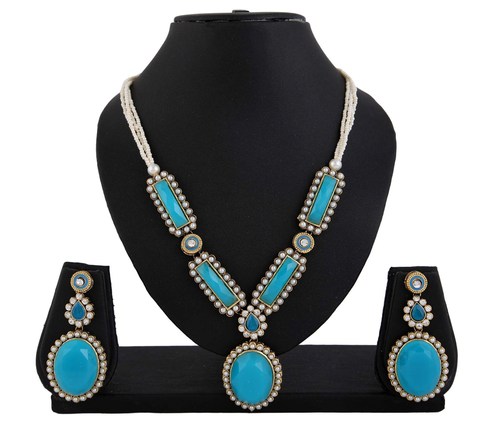 Turquoise Blue Stone Contemporary Necklace Set 440