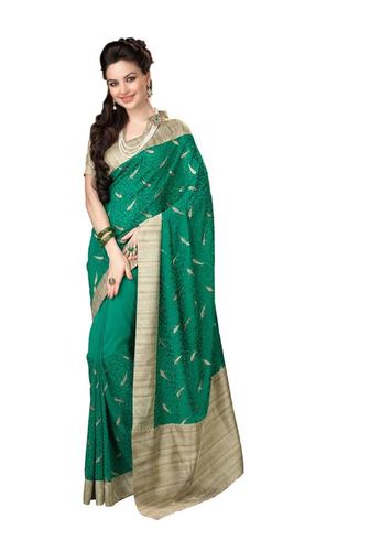 Simple Look Saree - Georgette Silk Fabric, Green with Gold Silk Blouse | Embroidered Work, Multiple Colors, Perfect Fit