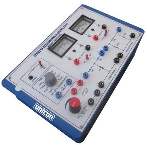 T AND PIE TYPE ATTENUATOR TRAINER - Shockproof Plastic Box 12x8 Inches, 0-15V/150mA Power Supply, T & Pie Networks, Dual MR65 Meters