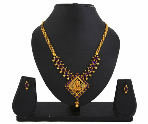 Goddess Laxmi Purple Pendant Earrings Set 423