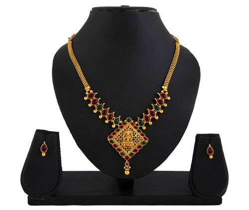 Goddess Pink Green Laxmi Pendant Earrings Set 422