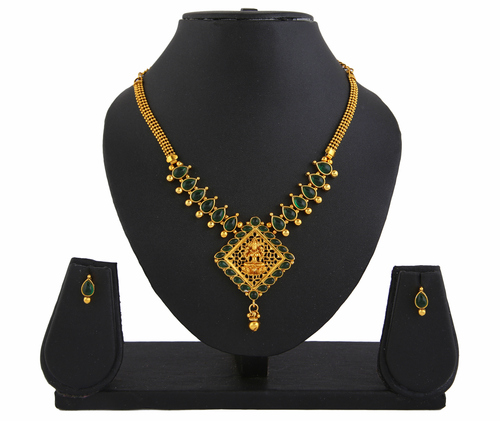 Goddess Green Laxmi Pendant Earrings Set 421