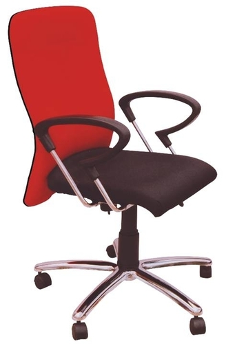 Revolving Executive Chair - Fabric & Metal, 60cm Base Diameter, Red, Fixed Armrest | Ergonomic Design, Adjustable Height, Lumbar Support, Caster Wheels