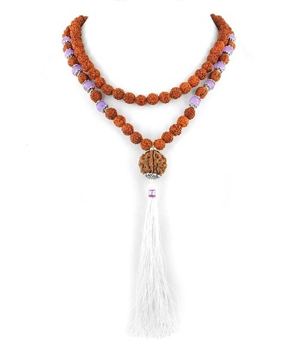 Panch Mukhi Rudraksha With Amethyst Gemstone Beaded Necklace