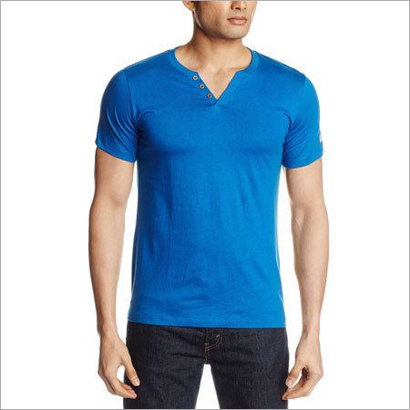 Henley T-Shirt - Cotton, XS-XXXL, Blue | V-Neck, Short Sleeves, Comfortable Fit, Durable Fabric