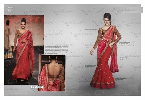 Exclusive Party Wear Saree - Georgette Saree Red, Raw Silk Maroon Blouse | Embroidered Work, Smooth Finish, Perfect Fit