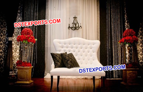 English Wedding White Stage Sofa - Wood Velvet Upholstery, 50x30x40 Inches, Elegant Traditional Design, Durable Wooden Legs