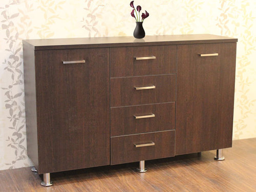 Dining Side Board - Wood 120x80x40 cm Dark Brown, 2 Cabinets, 4 Drawers, Multiple Shelves, Modern Versatile Storage
