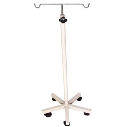 Saline Stand - MS Tubular Pipe Frame, 270 cm Height, Five Leg Base with 50 mm Castors, S.S. Adjustable Rod from 137 to 240 cms with Double Hook, Pre-Treated & Epoxy Powder Coated