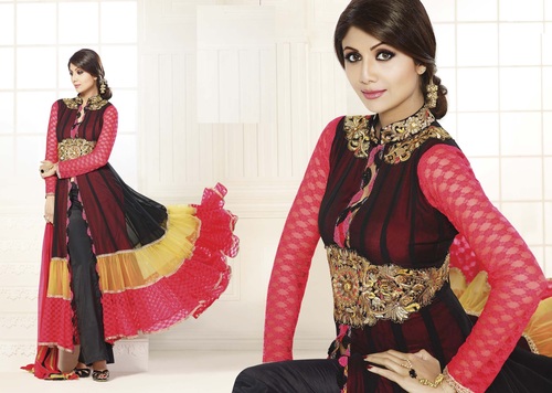 Exclusive Salwar Kameez - Georgette Fabric, Multi Black, Semi Stitched | Stone Embroidery, Elegant Design, Comfortable Fit