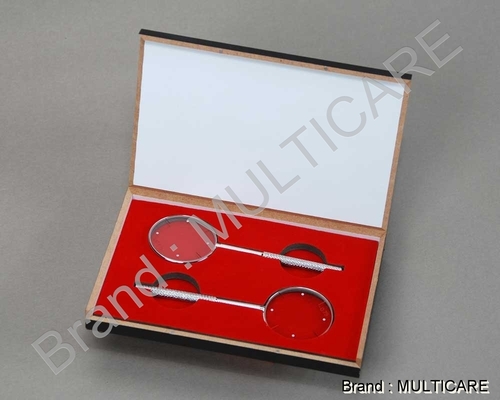 Cross Cylinder - Full Diameter Glass Lens, Long Handle, Silver Metal Rim, Wooden Case | Manual Ophthalmic Equipment, Digital Technology, 300 Grams