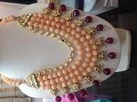 Semi Precious Beaded Necklace - Semi-precious Stones 16-18 Inches Peach, Elegant Design Smooth Finish