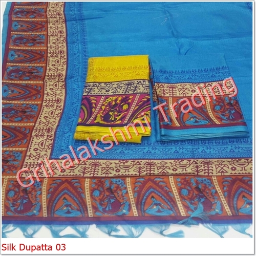 Multi Colored Silk Dupatta - Lightweight Blue, Printed | Soft Texture, Vibrant Colors, Smooth Finish, Elegant Design