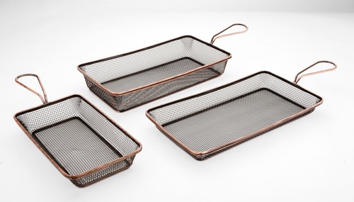 MINI SERVING TAPERED COPPER BASKET RECTANGLE